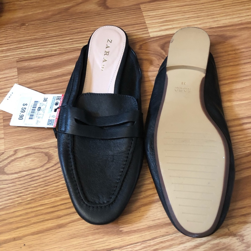 zara flat loafer slides